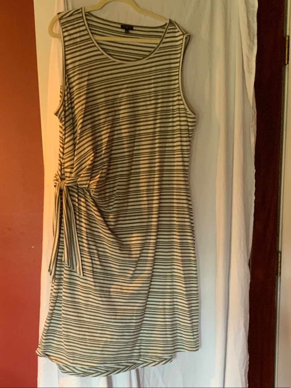 Talbots Sleeveless Striped Tie-Side Dress in Beige and Black